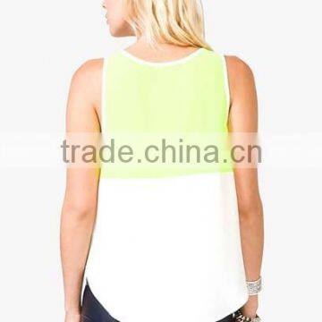 Oem Women's Clothing Hot New Design Sexy Lady Mesh Stitching Vest Chiffon Shirt photo-2
