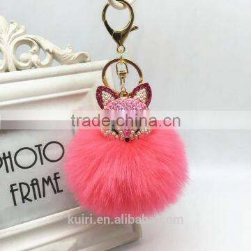 Fahsion Fox Head Faux Fur Keychain HandBag Rhinestone Pendant Charm Soft Car Key Ring 4 Colors Fmq-11 photo-4