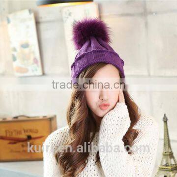 Puffs Fox Fur Ball Wool Cotton Hats Knitted Beanie Real Fox Furry Pom Pom Bomber Hats Bonnet Crochet Large Fluffy Ball Hats photo-5