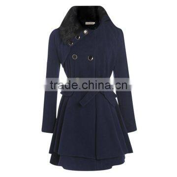 Women's Fashion Faux Fur Lapel Double-breasted Thick Wool Trench Coat Jacket photo-2