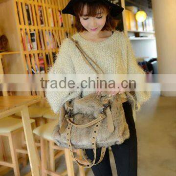 Fashion simple casual style solid fur chain women handbags