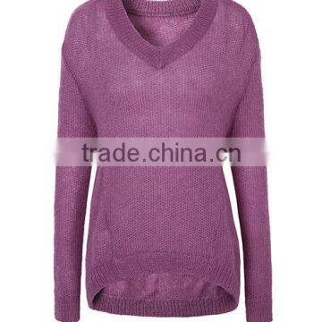 Wholesale Beautiful Purple v Collar Ladies Latest Wool Knitted Sweater Design With High Grade photo-3