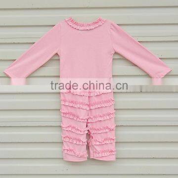 Hot Sale Pure Pink Ruffle Baby Winter Flower Romper Boutique Outfits Long Sleeve Fall Soft Baby Cotton Romper Wholesale photo-6