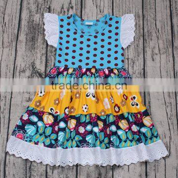 Polka dots flutter sleeve patchwork baby girl dresses summer new design kids dress