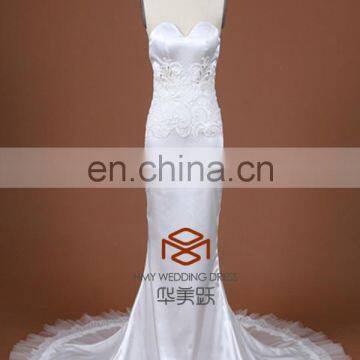 Bridal Dress HMY-D161 2015 Newest Elegant Sweetheart Mermaid Satin Wedding Dress with Lace Shawl Bridal Gown