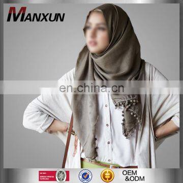 2017 Fashion Grey Linen Muslim Hijab Fringe Scraf Arabic Middle East Region Women Design