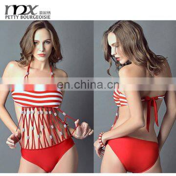 Wholesale red beaded sexy crotchless swimwear one piece