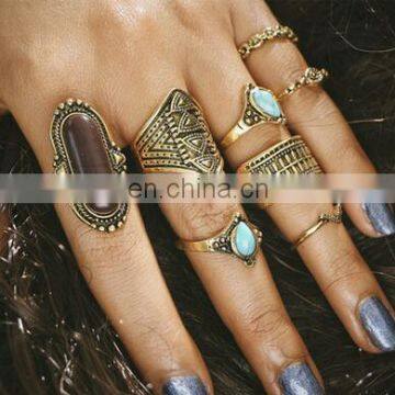 8 Pcs/set New Gold Retro Vintage Women Lady Gemstone Turquoise Jewelry Punk Rings Sets