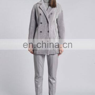 Minimalist Style Sheep Fur Coat Ladies Sheep Fur Jacket With Buttons Winter Fur Dress