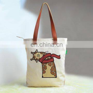 1 pcs Custom printed 16oz cotton canvas tote bag lether handles