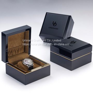 Glossy painted luxury wooden watch box luxury watch case with golden metal frame