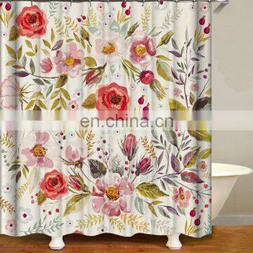 I@home Ready Made Modern Digital Printing 3d Burlap Flower Colorful Shower Curtain Waterproof photo-2