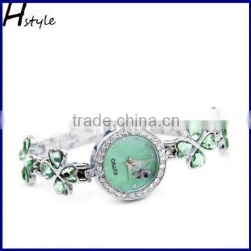 Fashion Vogue Clover Crystal Geneva Ladies Watch Ladies Fancy Wrist Watches Green WP024