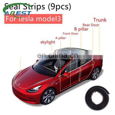 For Tesla Model 3 Exterior Accessories Car Door Skylight Seal Strip Kit Soundproof Noise Insulation Weather Strip Sealing  9Pcs