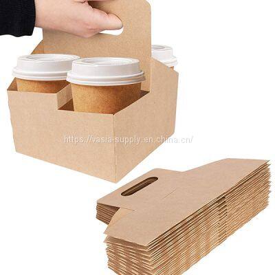 Kraft Drink Cardboard Carrier with Handles, Cup Carrier Holders for Drink and Coffee, to Go Coffee Cup Holder Holds Up to 4 Cups , Hot/Cold Drink Carrier, Cardboard Carrier for Cafes Food Delivery Service