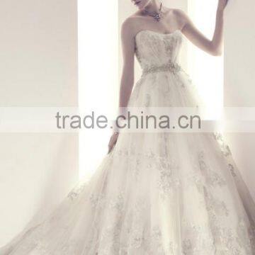 2014 New Model Elegant strapless and backstyle with applique beads wedding dresses