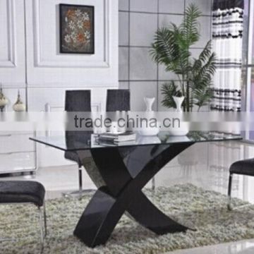 Black wooden base glass dining table for sale