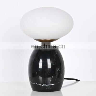 Antique Brass Base  Marble Stone Mini Mushroom Table Lamp for Bedside Bedroom