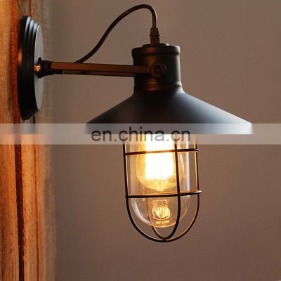 European Style Vintage Black Adjustable Wall Lamp with Glass Shade