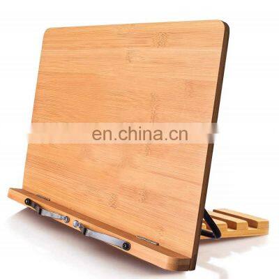 Adjustable Book Holder Tray and Page Paper Clips Bamboo Reading Rest Cookbook Stand Desk Portable Book stand