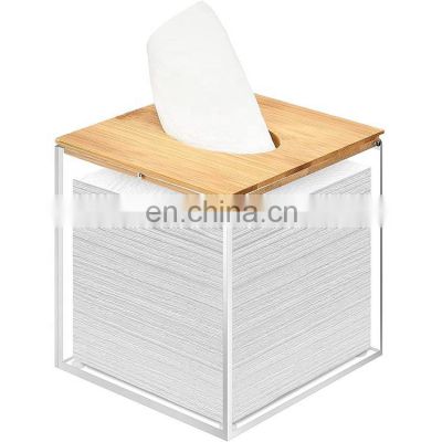 Clear Acrylic Tissue Box with Bamboo Lid Tissue Paper Box Holder