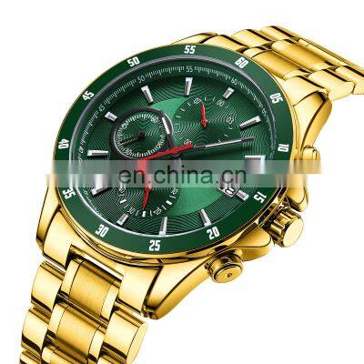 Men's Fashion Stainless Steel Watches Date Waterproof Chronograph Stainsteel Steel Band hand watch for men