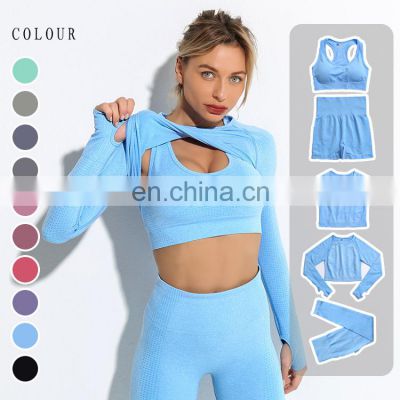 Amazon eBay Hot Sale Sport Wear Short Long Sleeve Crop Top Seamless Set 5PCS Fitness Yoga Wear Seamless Workout Women Gym Sets