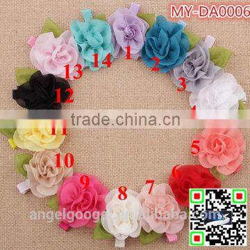 Rose fancy hair clips with leaves hachimaki headband chiffon flowers MY-DA0006