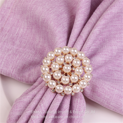 Factory Custom Rhinestone Gold Silver Napkin Ring With White Pearl Decoration