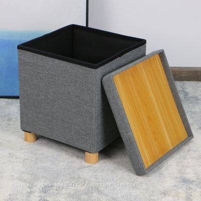 Linen Ottoman With Desk Top & Feet