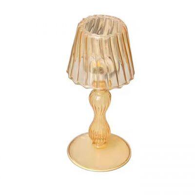 European Simple Style Silver-Plated Borosilicate Glass Candlestick Table Lamp for Home Decoration and Candles