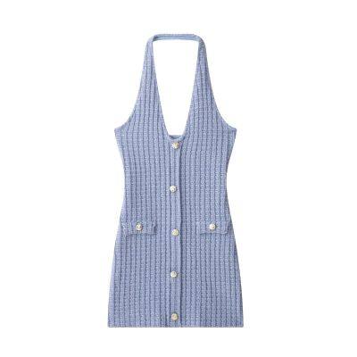 New women's European and American style fashionable elastic neck hanging collar dress