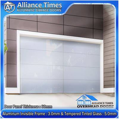 Durable Frameless Aluminum Flush Tinted Tempered Glass Sectional Garage Doors photo-3