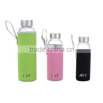 BPA Free Glass Water Bottle with pouch bag and silicone Sleeve