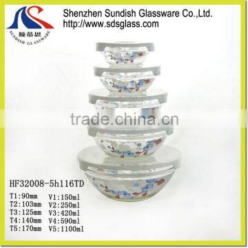 2015 Printed design 5pcs glass bowl set HF32008-5h116td