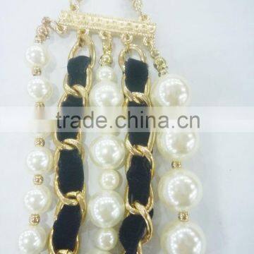 FASHION CORD WRAPPED MULTI ROW PEARL NECKLACE photo-3