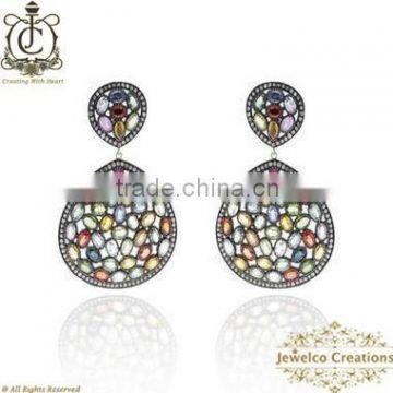 Multi Sapphire Gemstone Earrings, Silver Designer Earring, Fashion Designer Earring, Gemstone Earring, Latest Earring Designs