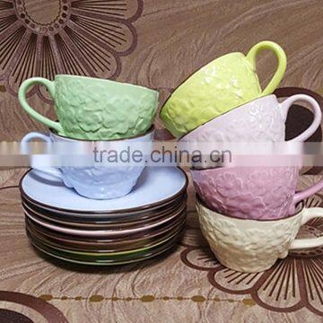 2016 new products flower embossed ceramic coffee cup and saucer