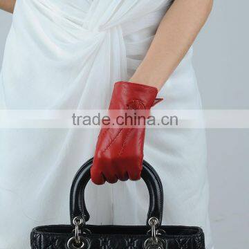 Ladies stylish autumn winter leather gloves with flower design