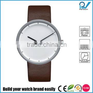 Wrist watch in 18/10 stainless steel mat with leather strap brown watch oem