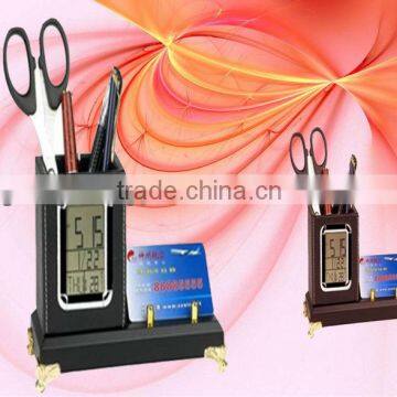 Manufacturer to supply high-grade leather calendar brush pot clock