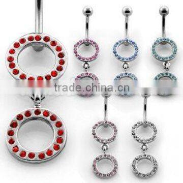 dangling double circle navel ring