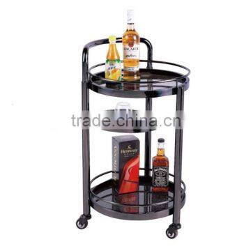 Round Black Car Drinks Two Layer Wine Liquor Stainless Steel Trolley Service Cat for Restaurant or Hotel