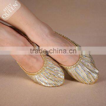 2016 Gold Ballet Flats Pointe Gymnastics Sequins Leather Adults Soft Belly Dance Shoes Girls