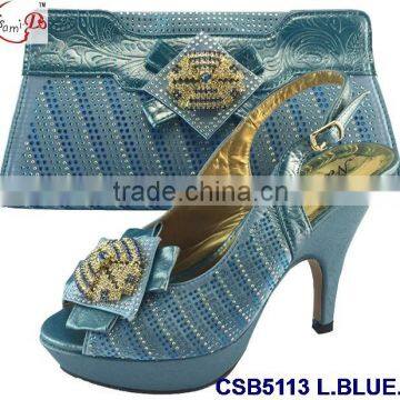 CSB5113 Green - Light Blue -peach -pink 2016 New Fashion Popular Series African Shoes Matching Bag With Rihinstone for Lady photo-2