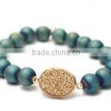 2015 Fall Winter Metallic Gold Beaded Bracelet With Oval Druzy Stone photo-2