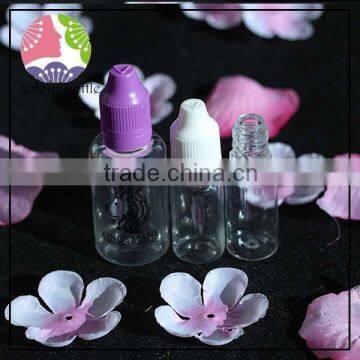 trade assurance 15ml pet plastic dropper bottle for eliquid/E-Cigarette with Childproof Cap