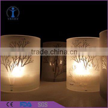 popular tree pattern sand blasted glass candle jar