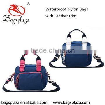 Online Shopping High Quality Waterproof Nylon Women Tote Bag With Leather Trim