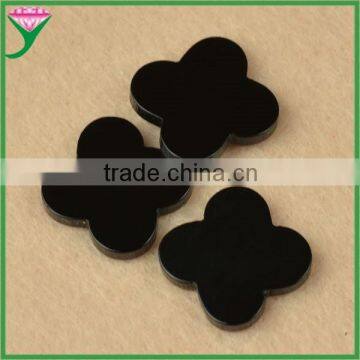 factory sale double flat four leaf clover natural black agate stone